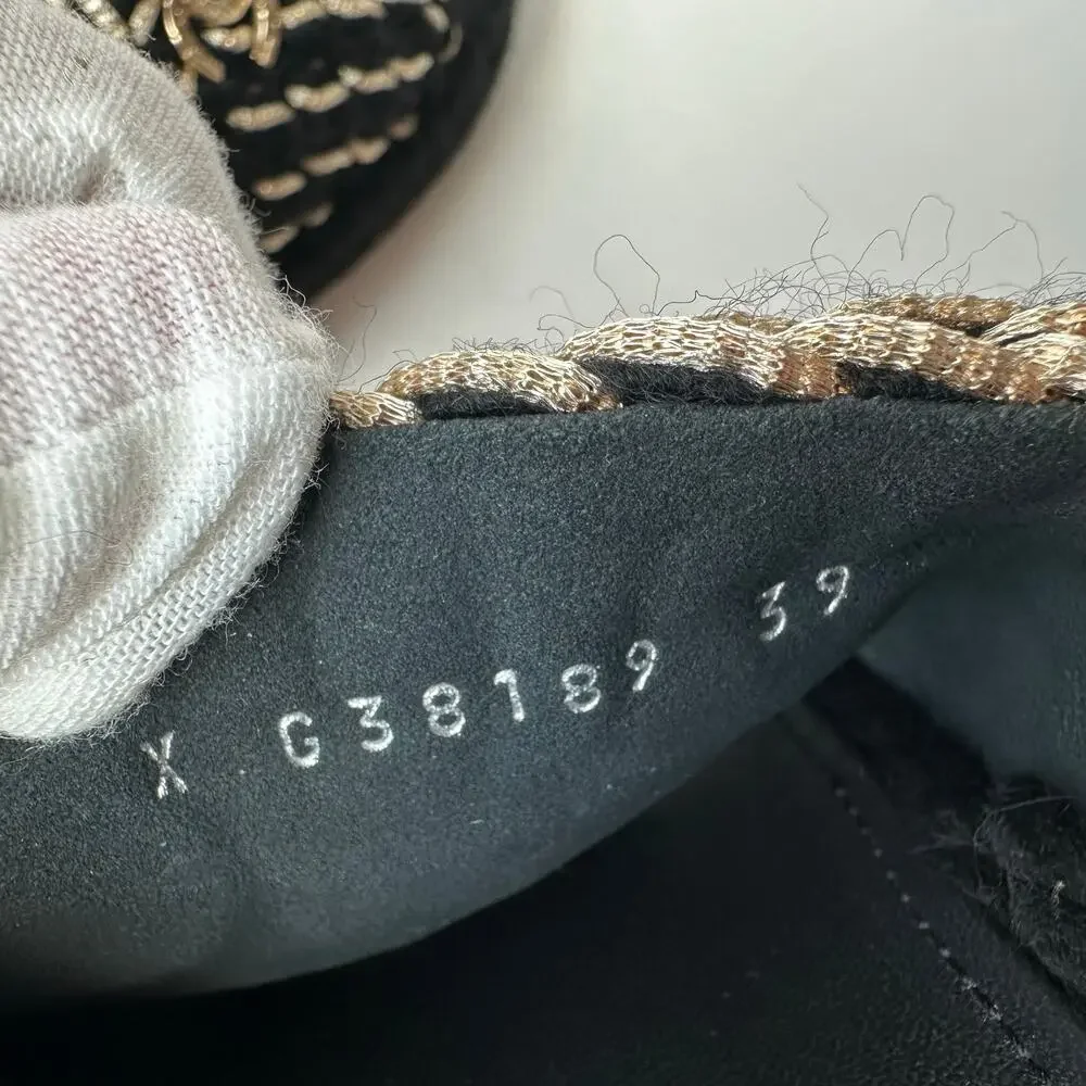 NIB! Chanel (39/8-8.5 US) Interlocking CC Logo Braided Slide Sandals- Black/Gold